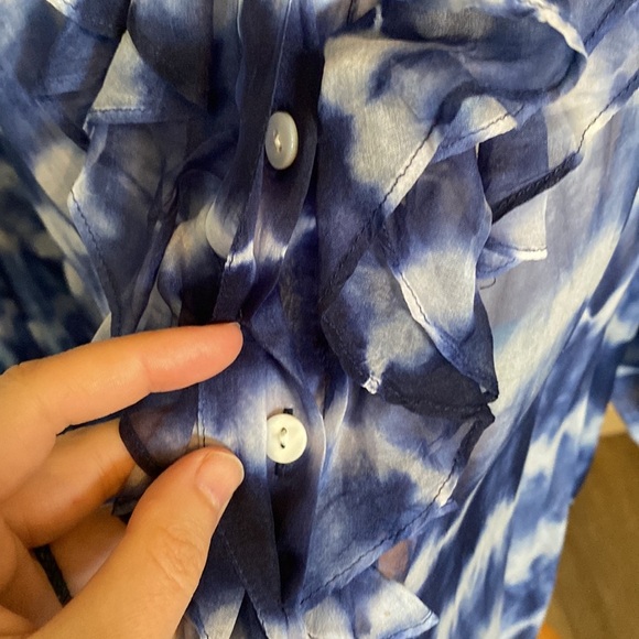 Lafayette 148 New York silk tie dye ruffle chest button bishop sleeve top 24 - Picture 3 of 9